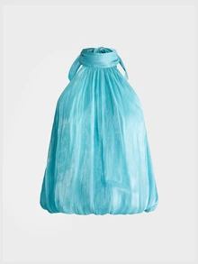 ROMWE Romantic Minimalist Sexy Halter Top & Multi-Layer Ruffle Skirt 2 Pieces Set For Women - Baby Blue - View 5