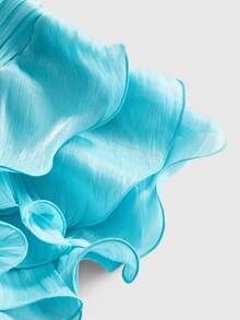 ROMWE Romantic Minimalist Sexy Halter Top & Multi-Layer Ruffle Skirt 2 Pieces Set For Women - Baby Blue - View 4