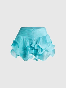 ROMWE Romantic Minimalist Sexy Halter Top & Multi-Layer Ruffle Skirt 2 Pieces Set For Women - Baby Blue - View 7