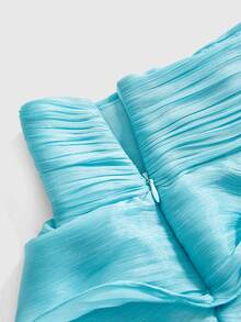ROMWE Romantic Minimalist Sexy Halter Top & Multi-Layer Ruffle Skirt 2 Pieces Set For Women - Baby Blue - View 3