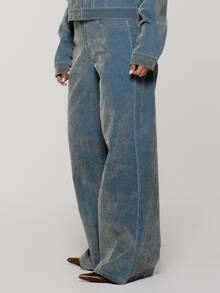 MUSERA Distressed-Wash Mid Rise Straight Leg Denim Jeans Boho, Sexy, Autumn, Festival, Girly, Studs & Suede - Beige - View 1