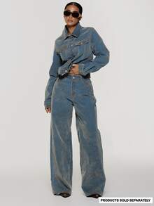 MUSERA Distressed-Wash Mid Rise Straight Leg Denim Jeans Boho, Sexy, Autumn, Festival, Girly, Studs & Suede - Beige - View 2