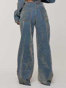 MUSERA Distressed-Wash Mid Rise Straight Leg Denim Jeans Boho, Sexy, Autumn, Festival, Girly, Studs & Suede - Beige - View 4