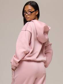 MUSERA Rosa Jersey Grafik Logo Reißverschluss Kapuzenpullover Winter Lässig Tag Bequemes Outfit Cool Rosa Damen Kapuzenpullover - Pink - Übersicht 4