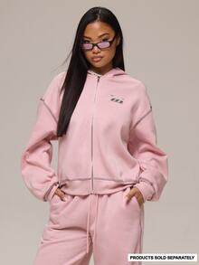 MUSERA Rosa Jersey Grafik Logo Reißverschluss Kapuzenpullover Winter Lässig Tag Bequemes Outfit Cool Rosa Damen Kapuzenpullover - Pink - Übersicht 1