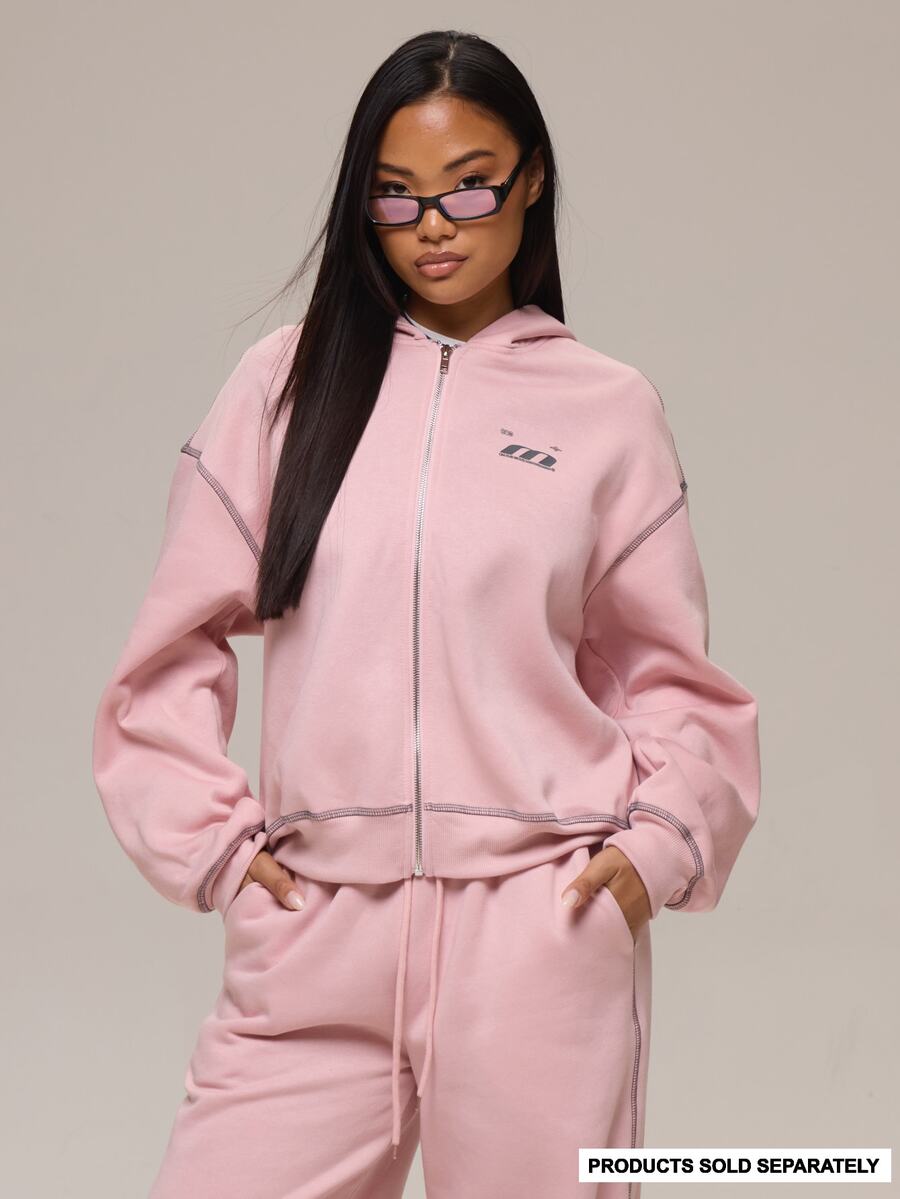 MUSERA Rosa Jersey Grafik Logo Reißverschluss Kapuzenpullover Winter Lässig Tag Bequemes Outfit Cool Rosa Damen Kapuzenpullover - Pink - Übersicht 1