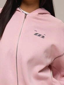 MUSERA Rosa Jersey Grafik Logo Reißverschluss Kapuzenpullover Winter Lässig Tag Bequemes Outfit Cool Rosa Damen Kapuzenpullover - Pink - Übersicht 6