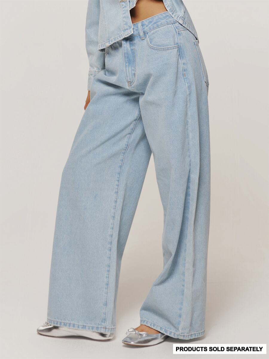 MUSERA Winter Casual Slant Pocket Wide Legs Jeans - Baby Blue - View 1