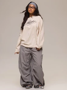 MUSERA 白色圖案 Logo 細節長袖上衣 冬季休閒日常舒適穿搭酷感女款上衣 - 白色 - 查看 2