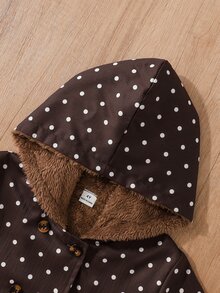 SHEIN Elladie kids Young Girl Winter Coat, Coffee Brown Polka Dot Thermal Lined Hooded Double-Breasted Fashion Jacket, Suitable For Daily Casual Elegant Wear School - Brown - View 6