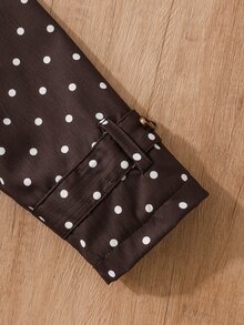 SHEIN Elladie kids Young Girl Winter Coat, Coffee Brown Polka Dot Thermal Lined Hooded Double-Breasted Fashion Jacket, Suitable For Daily Casual Elegant Wear School - Brown - View 9