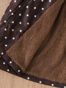 SHEIN Elladie kids Young Girl Winter Coat, Coffee Brown Polka Dot Thermal Lined Hooded Double-Breasted Fashion Jacket, Suitable For Daily Casual Elegant Wear School - Brown - View 7