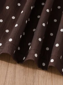 SHEIN Elladie kids Young Girl Winter Coat, Coffee Brown Polka Dot Thermal Lined Hooded Double-Breasted Fashion Jacket, Suitable For Daily Casual Elegant Wear School - Brown - View 8