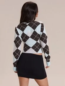 Glamine Sweater Lengan Panjang Kasual Wanita Model V-Neck Motif Berlian - MultiWarna - View 2