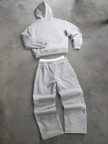 PAVTROS Men's Letter Print Hoodie And Pocket Pants Set - Grey - View 2