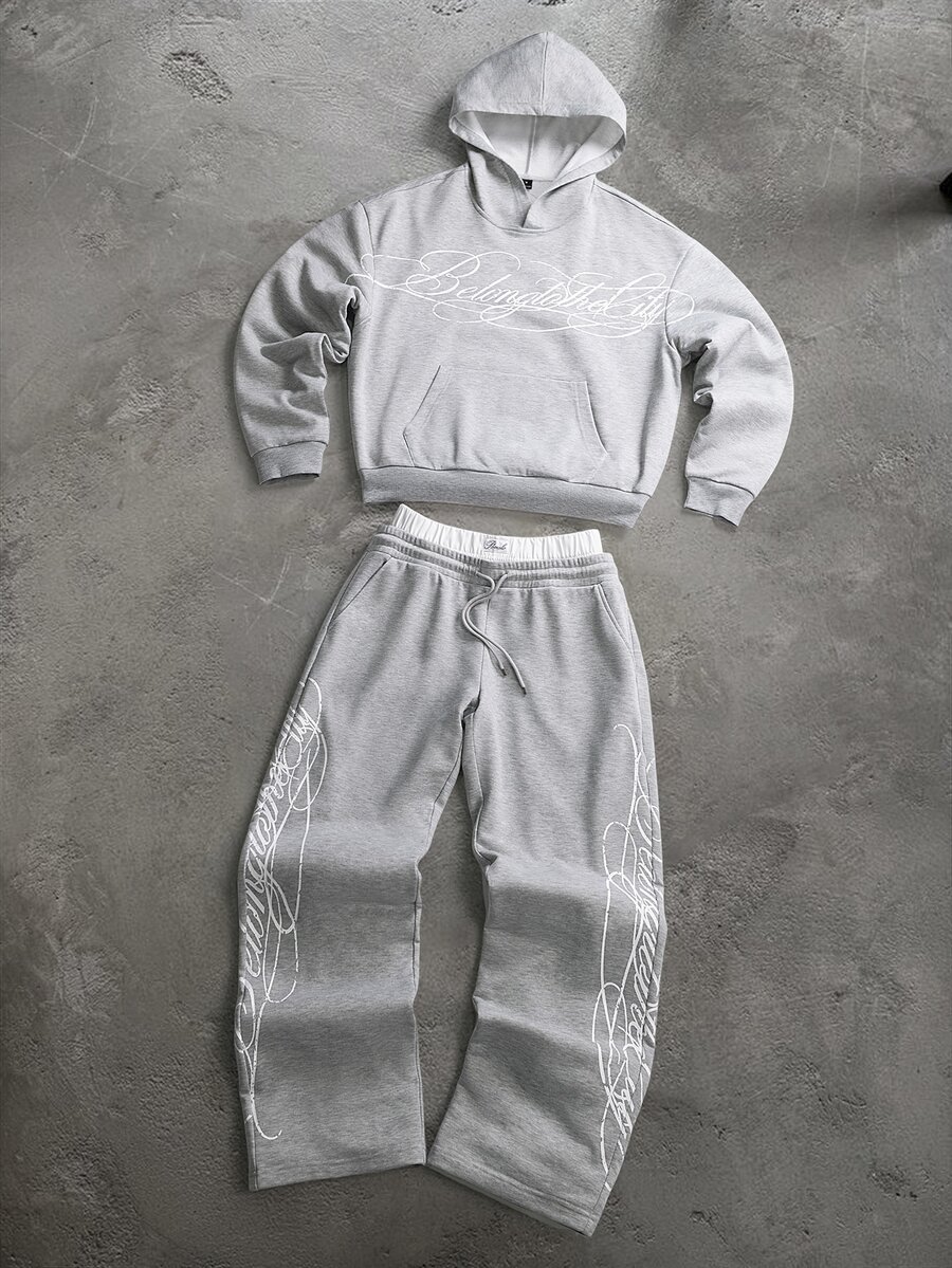 PAVTROS Men's Letter Print Hoodie And Pocket Pants Set - Grey - View 1