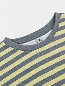 SHEIN 青少年女孩秋季黃色條紋長袖上衣 T-shirt，返校時尚穿搭 - 彩色 - 查看 4