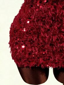 Mistrie Fashion Party Sequin Backless Halter Mini Dress - Red - View 7