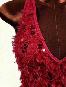 Mistrie Fashion Party Sequin Backless Halter Mini Dress - Red - View 6