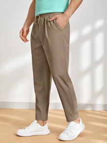 Mainfolk Men's Plain Pockets Drawstring Waist Tapered Casual Pants, Fall, Vacation, Father's Day Gifts, Football - Grey - View 4