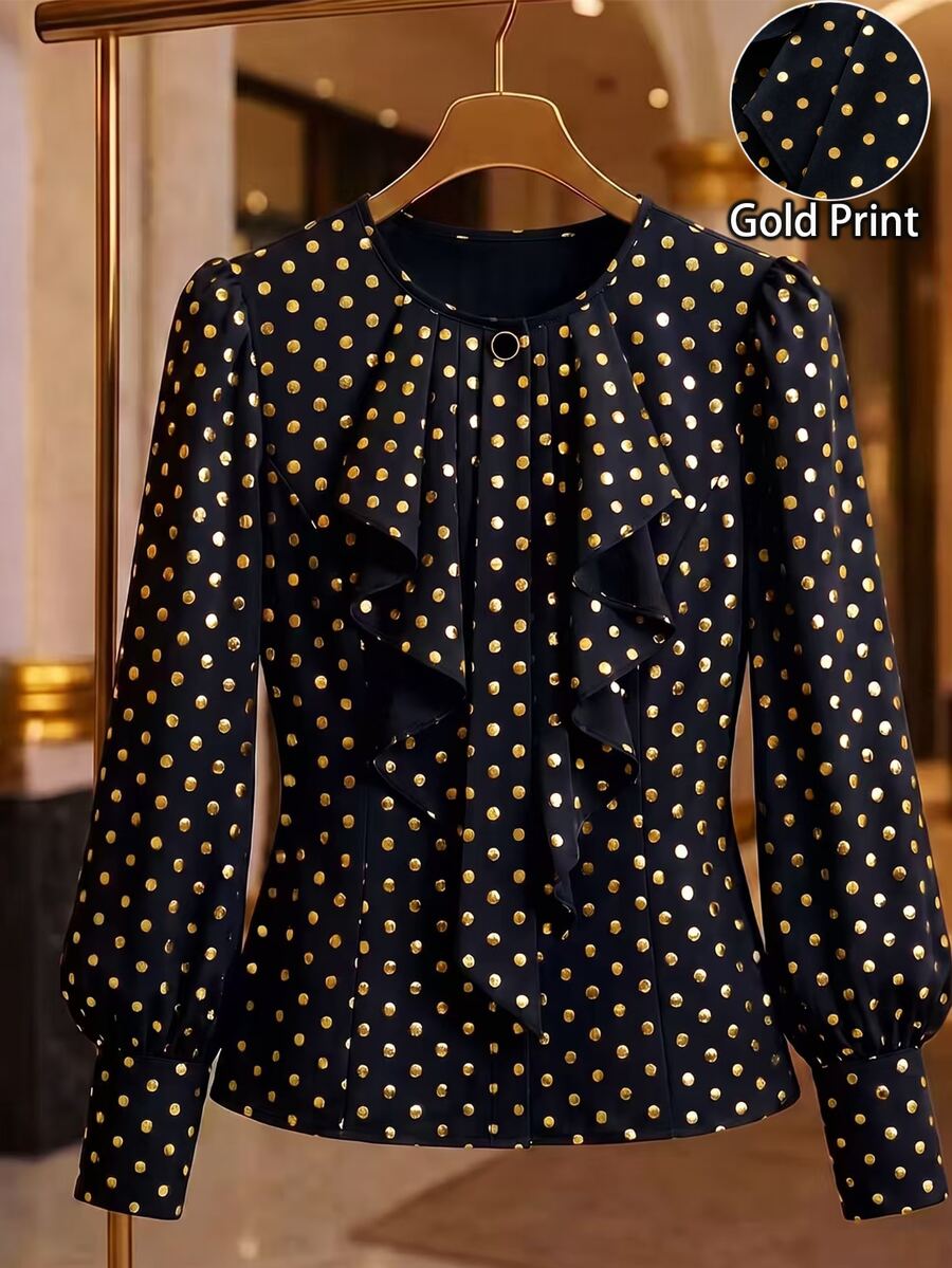 GlowEve CURVE Plus Size Blouses Fall Dinner Office Black And Gold Elegant 1920 Vintage 1960s - Black - View 1