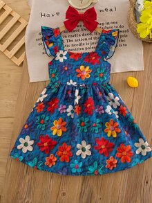 SHEIN Young Girl Print For Kids Vacation Style Cute Vacation Dress - Multicolor - View 2