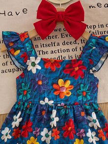 SHEIN Young Girl Print For Kids Vacation Style Cute Vacation Dress - Multicolor - View 8