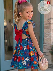 SHEIN Young Girl Print For Kids Vacation Style Cute Vacation Dress - Multicolor - View 7