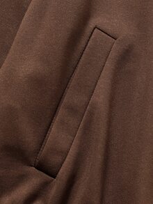 SHEIN Sparklyn 2pcs/Set Tween Girls Loose Casual Design Stand Collar Color Block Striped Zip-Up Jacket With Loose Casual Elastic Waist Long Pants With Matching Co... - Brown - View 8