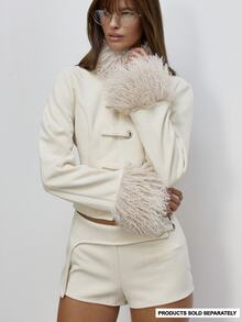 MUSERA Faux Fur Trim Hook And Eye Closure Longsleeve Jacket Cute Daily Girly Sweet Mischief - Beige - View 2