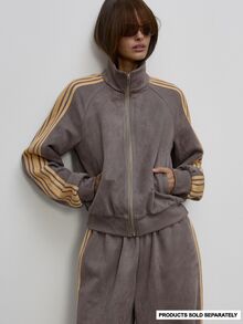 MUSERA Faux Suede Side Stripe Zip Up High Neck Track Jacket Autumn Cute Daily Girly Sweet Mischief - Grey - View 2