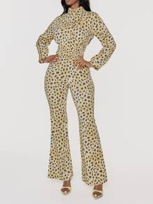 MUSERA Celana Jeans Denim Motif Leopard Pinggang Rendah untuk Musim Dingin dan Gugur, Celana Jeans Wanita untuk Acara Pesta. - Coklat - View 2