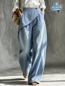 SHEIN High Elastic Waist Wide Leg Pants - Blue - View 2