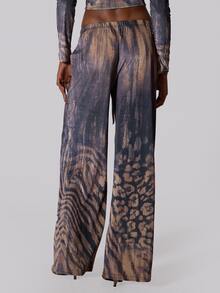 MUSERA Brown Printed Velour Wide Leg Pants Summer Autumn Fall Winter  Going Out Festival Cool Girl Low Frequency - Multicolor - View 4