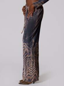 MUSERA Brown Printed Velour Wide Leg Pants Summer Autumn Fall Winter  Going Out Festival Cool Girl Low Frequency - Multicolor - View 3