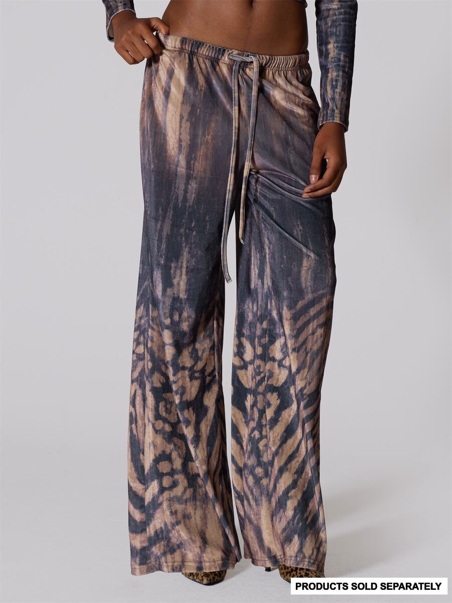 MUSERA Brown Printed Velour Wide Leg Pants Summer Autumn Fall Winter  Going Out Festival Cool Girl Low Frequency - Multicolor - View 1