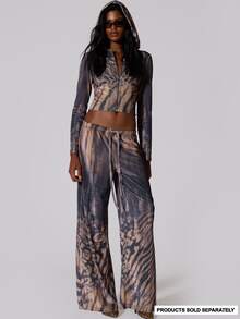 MUSERA Brown Printed Velour Wide Leg Pants Summer Autumn Fall Winter  Going Out Festival Cool Girl Low Frequency - Multicolor - View 2