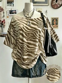 Lalippa 女款大尺碼米色T恤，寬肩不對稱領上衣，適合表演、外出、休閒、正式、海灘度假、夏季 - 彩色 - 查看 3