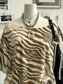Lalippa 女款大尺碼米色T恤，寬肩不對稱領上衣，適合表演、外出、休閒、正式、海灘度假、夏季 - 彩色 - 查看 4
