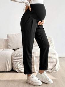 DAZY Solid Color Casual Harem Straight Leg Cropped Patchwork Adjustable Versatile Daily Wear Maternity Pants Fall - Black - View 5