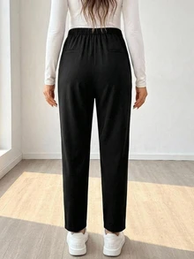 DAZY Solid Color Casual Harem Straight Leg Cropped Patchwork Adjustable Versatile Daily Wear Maternity Pants Fall - Black - View 2