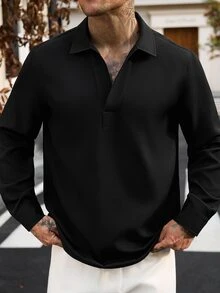 Manfinity CasualCool قميص رجالي بلون موحد كاجوال متعدد الاستخدامات للارتداء اليومي بأكمام طويلة - الأسود - مشاهدة 4