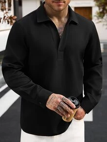 Manfinity CasualCool قميص رجالي بلون موحد كاجوال متعدد الاستخدامات للارتداء اليومي بأكمام طويلة - الأسود - مشاهدة 3