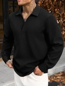 Manfinity CasualCool قميص رجالي بلون موحد كاجوال متعدد الاستخدامات للارتداء اليومي بأكمام طويلة - الأسود - مشاهدة 6