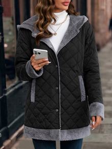 SHEIN Clasi Women's Thermal Lined Zipper Casual Daily Winter Padded Coat - Black - View 5