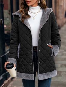 SHEIN Clasi Women's Thermal Lined Zipper Casual Daily Winter Padded Coat - Black - View 4