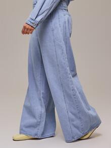 MUSERA Celana Jeans Denim Biru Ukuran Besar Model Oversized untuk Musim Dingin, Gugur, Kasual, Atasan untuk Sehari-hari, Pakaian Nyaman, Keren - Biru - View 3