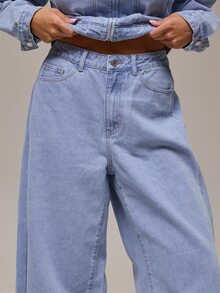 MUSERA Celana Jeans Denim Biru Ukuran Besar Model Oversized untuk Musim Dingin, Gugur, Kasual, Atasan untuk Sehari-hari, Pakaian Nyaman, Keren - Biru - View 5