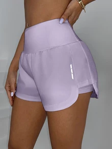 SHEIN Sovereign Charm Women's Solid Color Waist Pocket Sports Shorts - Mauve Purple - View 8