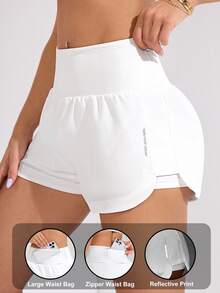 SHEIN Sovereign Charm Solid Color High Waist Split Hem Summer Fashion Sports Shorts - White - View 3